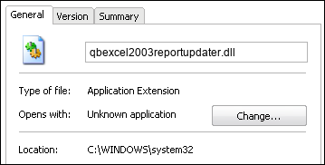 qbexcel2003reportupdater.dll properties